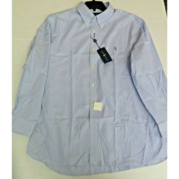 Ralph Lauren Men 18 34/35 Buttondown Shirt L/S Classic Fit Striped Blue White$90 - Picture 1 of 7